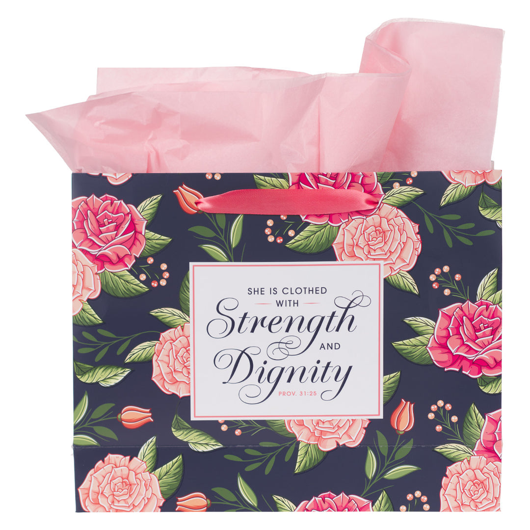 Strength And Dignity Floral Large Landscape Gift Bag With Card - Proverbs 31:25