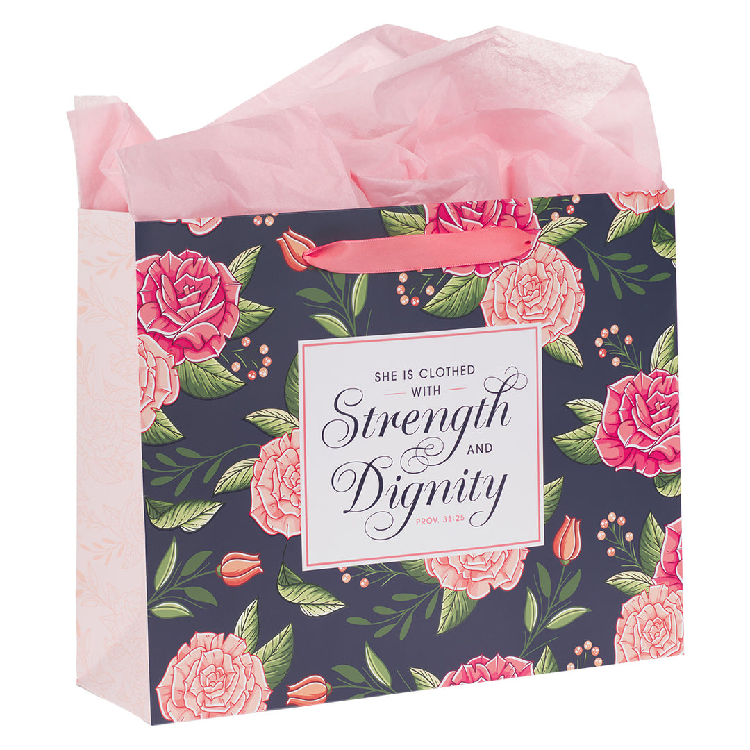 Strength And Dignity Floral Large Landscape Gift Bag With Card - Proverbs 31:25