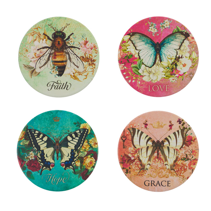 Butterflies & Bee 4-Piece Ceramic Coaster Set