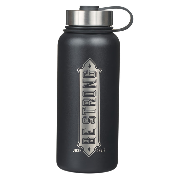 Be Strong Black Stainless Steel Water Bottle - Josh. 1:9