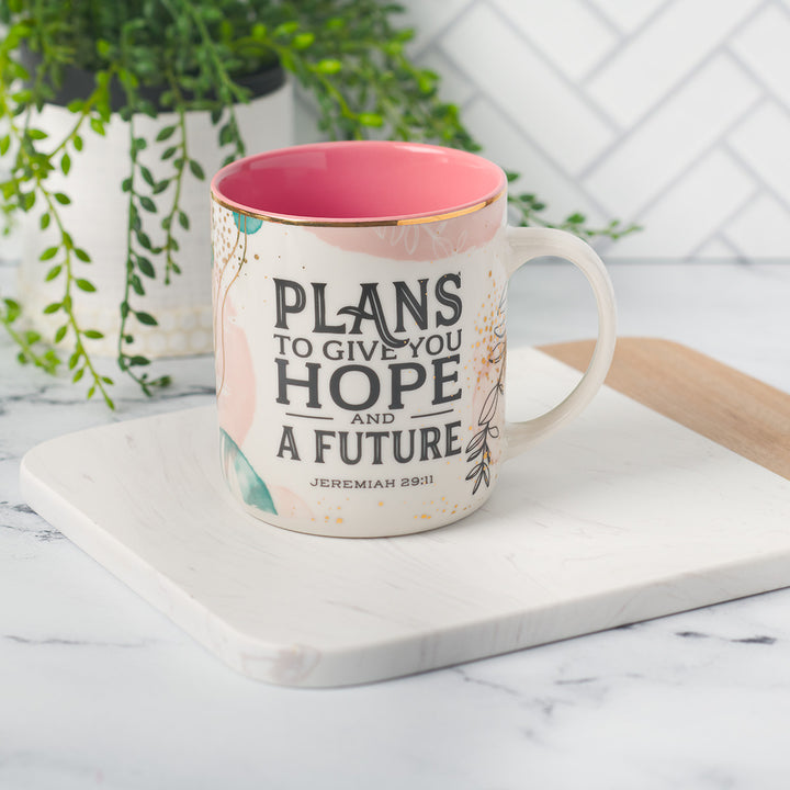 Plans To Give You Hope And A Future Pink Interior Ceramic Mug - Jeremiah 29:11