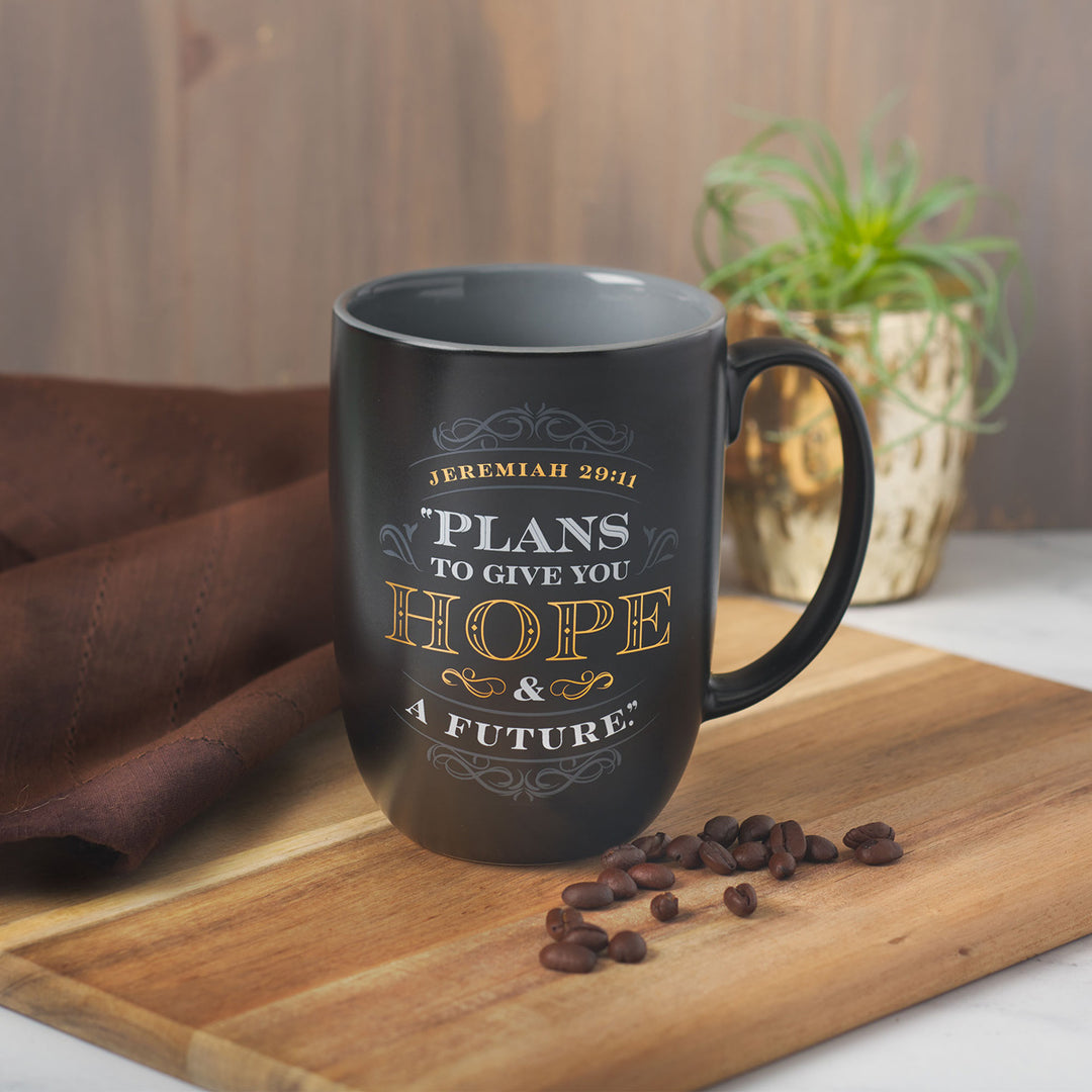 Plans To Give You Hope And A Future Black And Grey Ceramic Mug - Jer 29:11