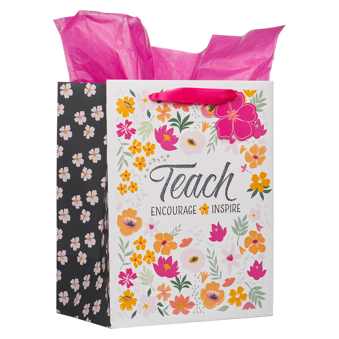 Teach Encourage Inspire, the Lord Your God is with You Large Portrait Gift Bag with Gift Tag