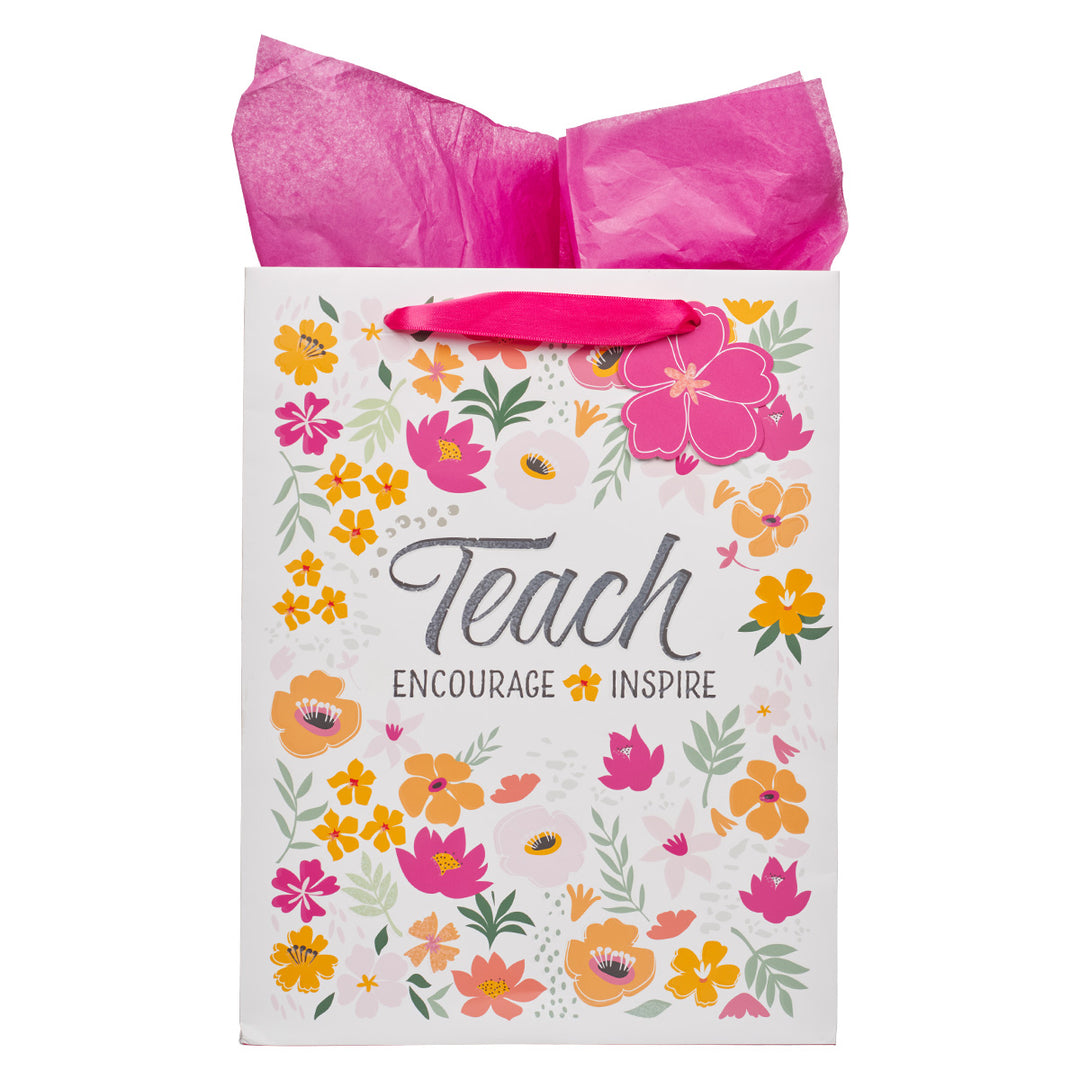 Teach Encourage Inspire, the Lord Your God is with You Large Portrait Gift Bag with Gift Tag