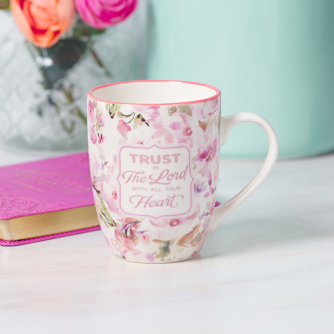 Trust In The Lord With All Your Heart Multi Color Floral Ceramic Mug - Proverbs 3:5-6