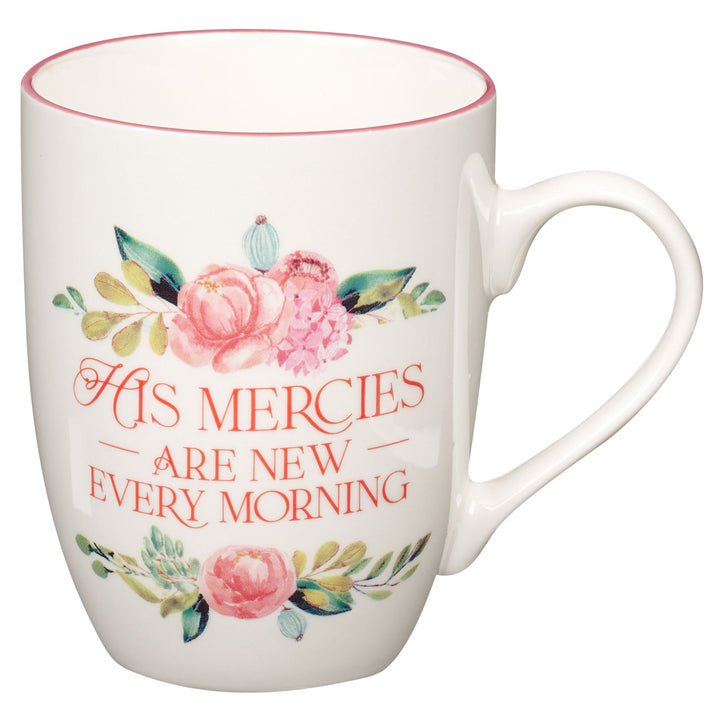 His Mercies Are New Every Morning Floral Ceramic Mug - Lamentations 3:22-23