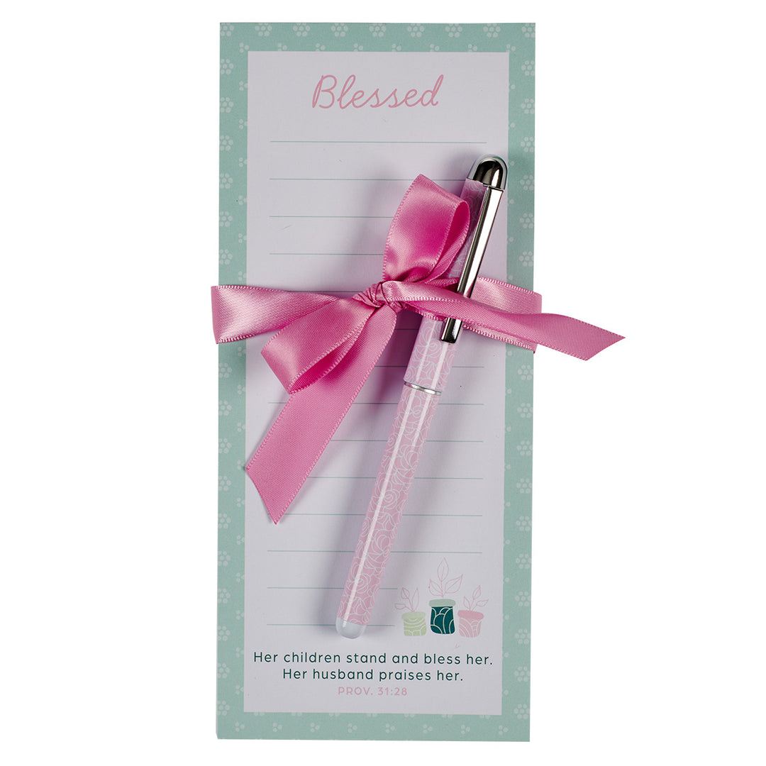 Blessed Magnetic Notepad With Pen - Proverbs 31:28