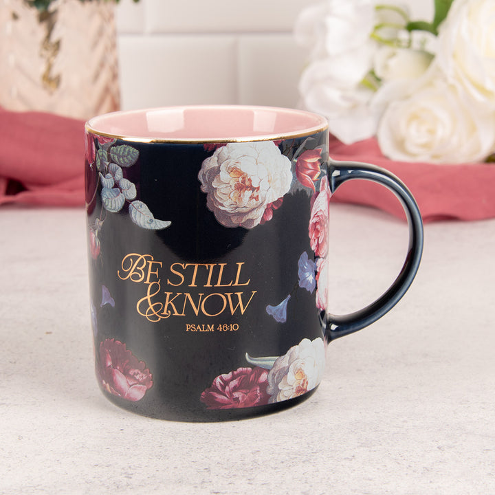 Be Still and Know Navy with Pink Interior Ceramic Mug