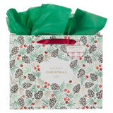 Merry Christmas Landscape Gift Bag with Plaid Gift Tag