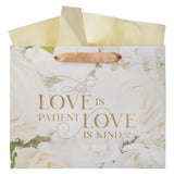 Mr. and Mrs. - Love Is Patient Love Is Kind Large Landscape Gift Bag with Gift Tag