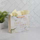 Mr. and Mrs. - Love Is Patient Love Is Kind Large Landscape Gift Bag with Gift Tag