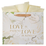 Mr. and Mrs. - Love Is Patient Love Is Kind Large Landscape Gift Bag with Gift Tag