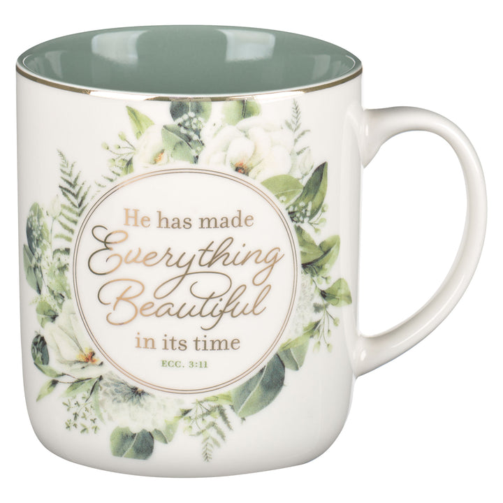 He Has Made Everything Beautiful in It's Time Floral Ceramic Mug with Green Interior