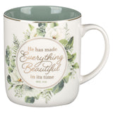 He Has Made Everything Beautiful in It's Time Floral Ceramic Mug with Green Interior
