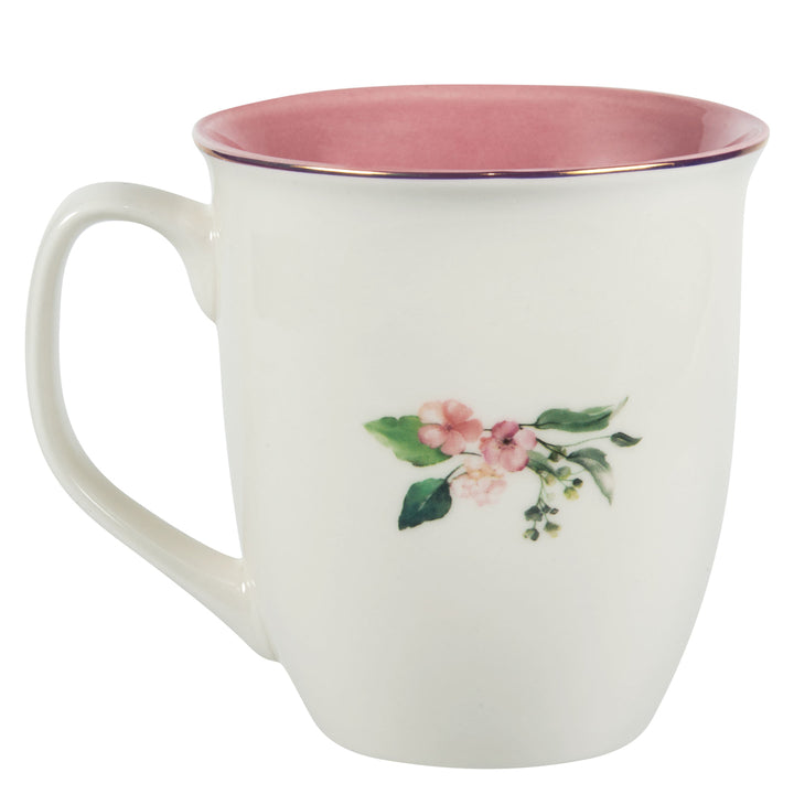 Amazing Grace Floral Ceramic Mug with Pink Interior