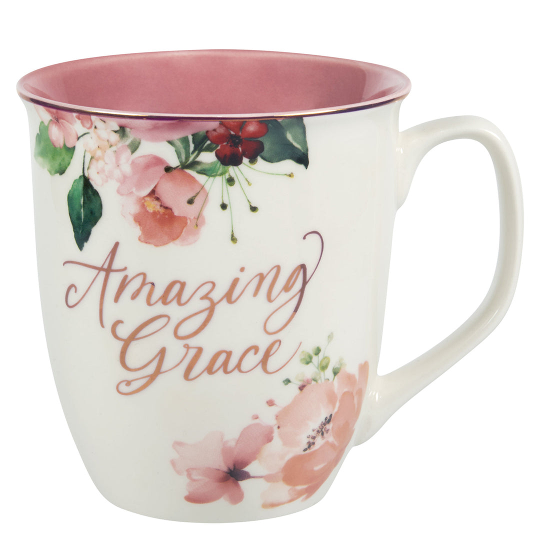 Amazing Grace Floral Ceramic Mug with Pink Interior