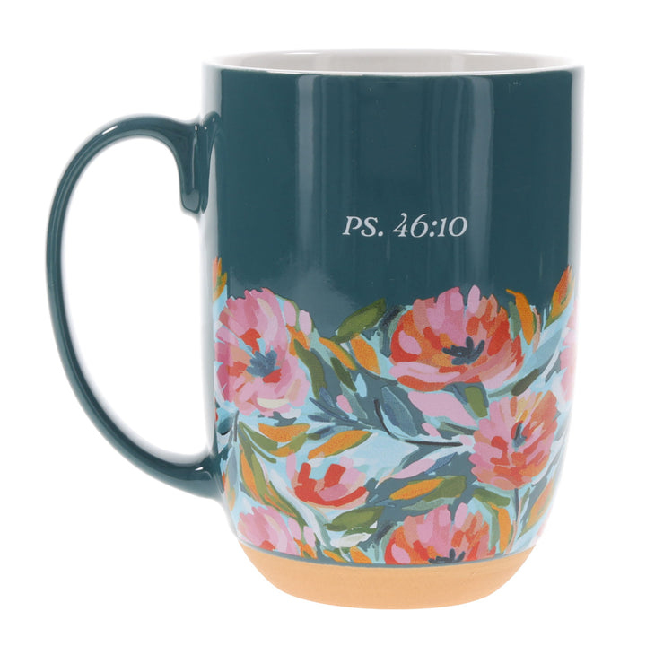 Be Still & Know Floral Teal Green Ceramic Mug