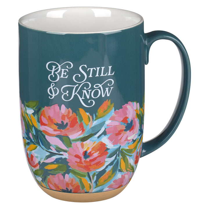 Be Still & Know Floral Teal Green Ceramic Mug