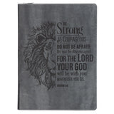 Be Strong & Courageous Grey Lion Faux Leather Portfolio Folder with Zip