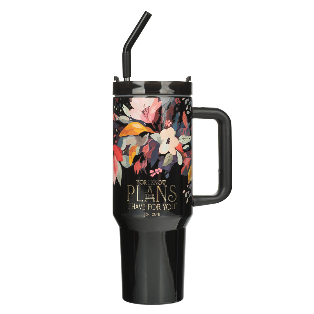 For I Know the Plans Large Stainless Steel Travel Mug with Handle and Straw