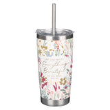 He Has Made Everything Beautiful In Its Time Floral Stainless Steel Travel Mug with Straw