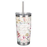 He Has Made Everything Beautiful In Its Time Floral Stainless Steel Travel Mug with Straw