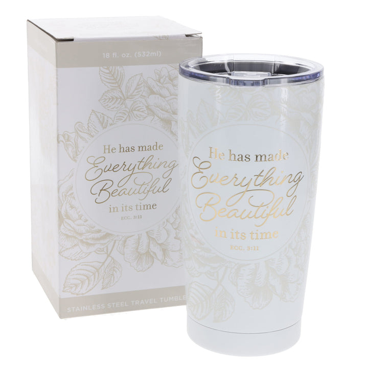 He Has Made Everything Beautiful In Its Time White Stainless Steel Travel Mug