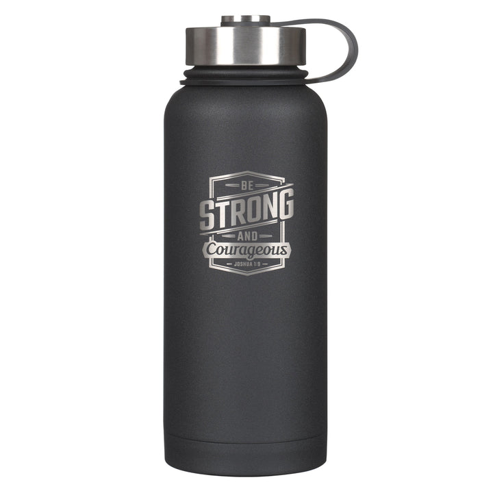 Be Strong and Courageous Black Stainless Steel Water Bottle