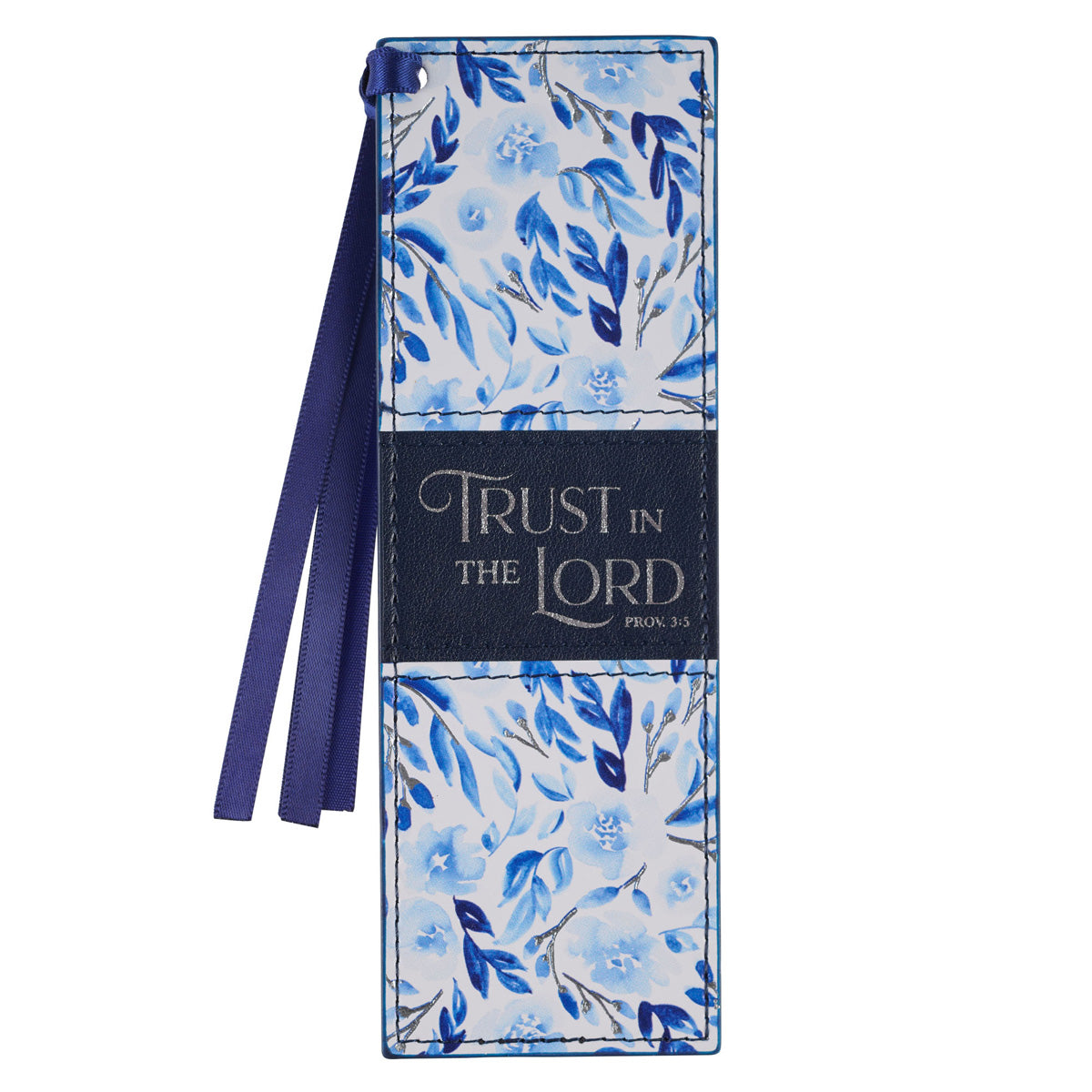 Trust in the Lord Blue Floral Faux Leather Bookmark