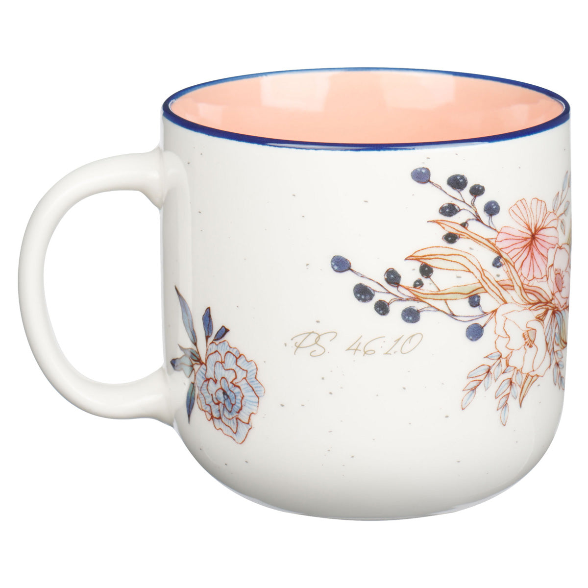 Be Still and Know Floral Ceramic Mug with Peach Interior