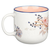 Be Still and Know Floral Ceramic Mug with Peach Interior