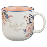 Be Still and Know Floral Ceramic Mug with Peach Interior