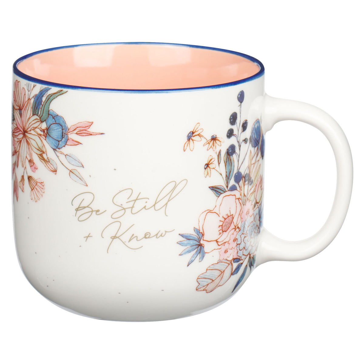 Be Still and Know Floral Ceramic Mug with Peach Interior