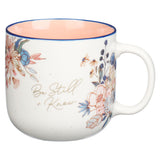 Be Still and Know Floral Ceramic Mug with Peach Interior