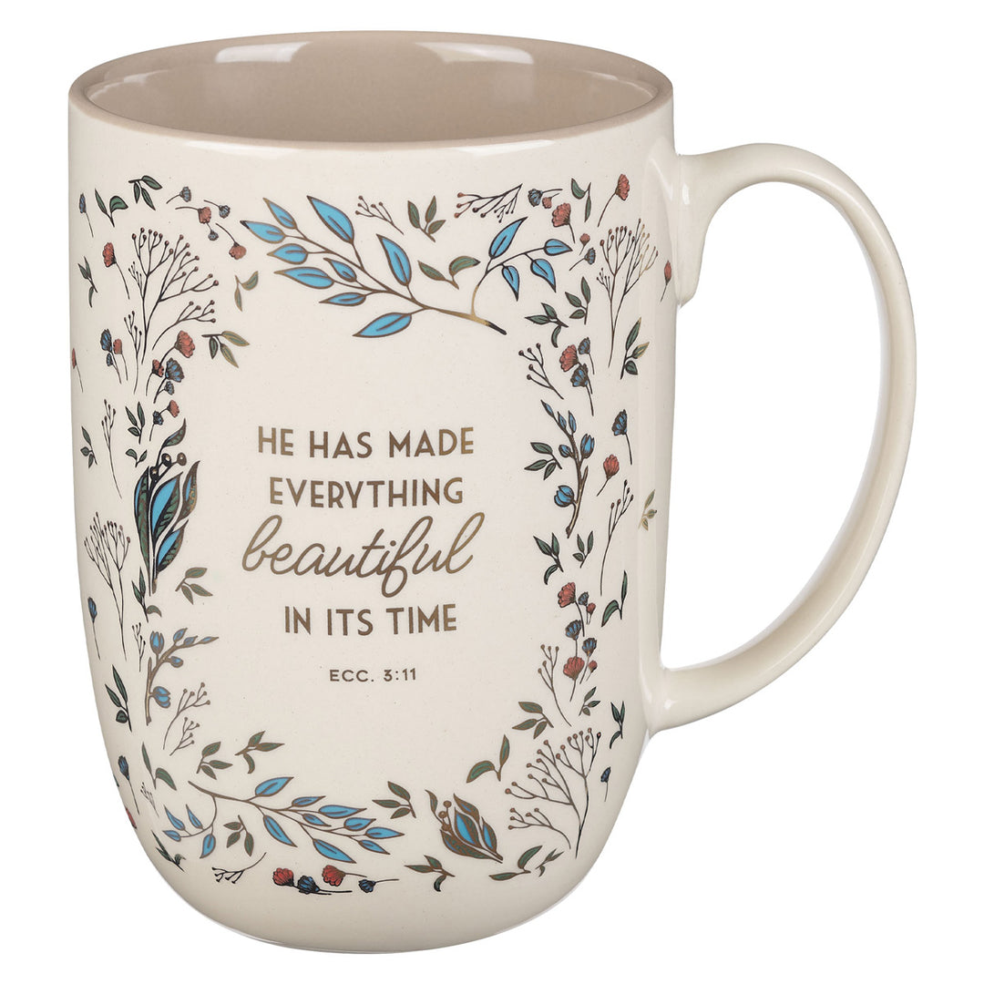 He Has Made Everything Beautiful in Its Time Cream Ceramic Mug with Brown Interior