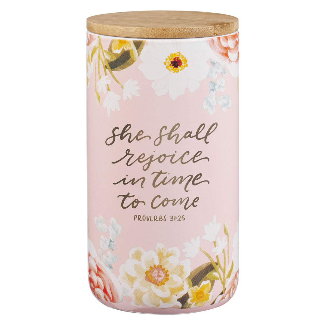 She Shall Rejoice In Time To Come Ceramic Gratitude Jar with Cards