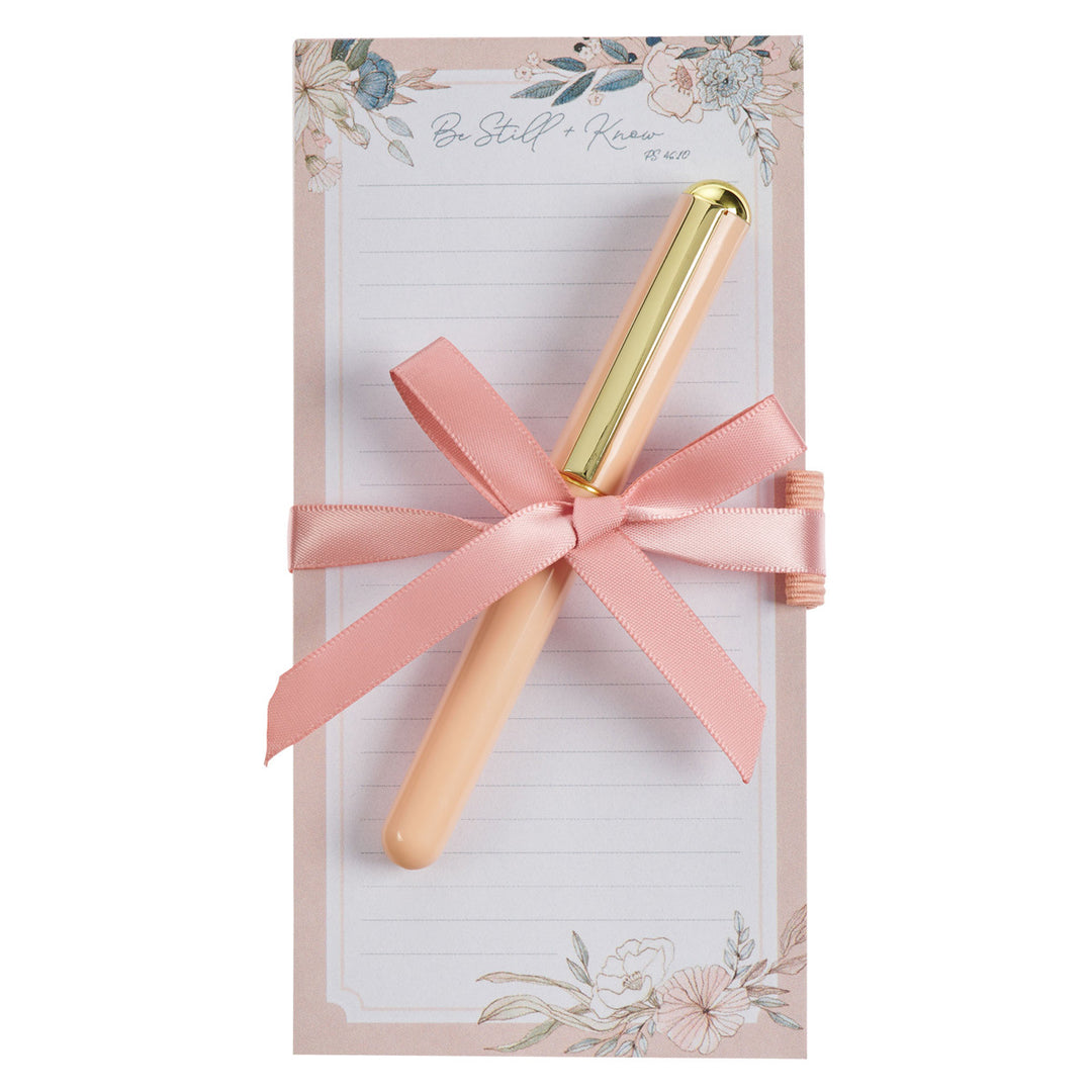 Be Still and Know Pink Floral Magnetic Notepad with Pen