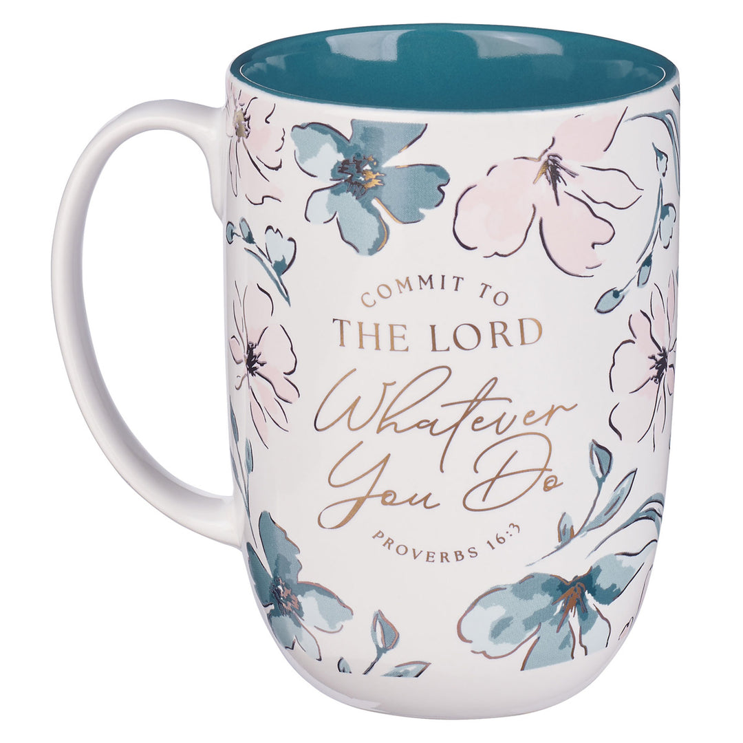 Commit to the Lord Whatever You Do Ceramic Mug with Teal Interior