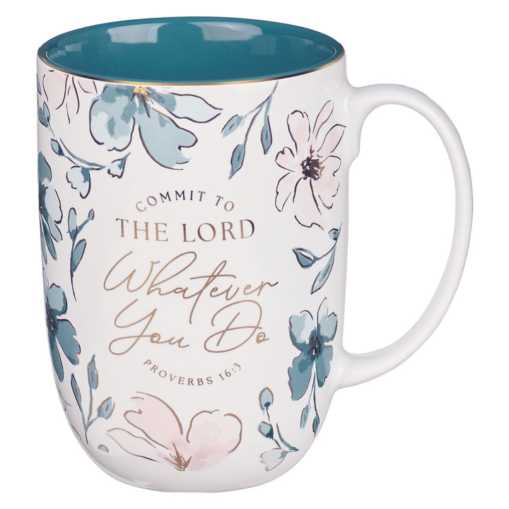 Commit to the Lord Whatever You Do Ceramic Mug with Teal Interior