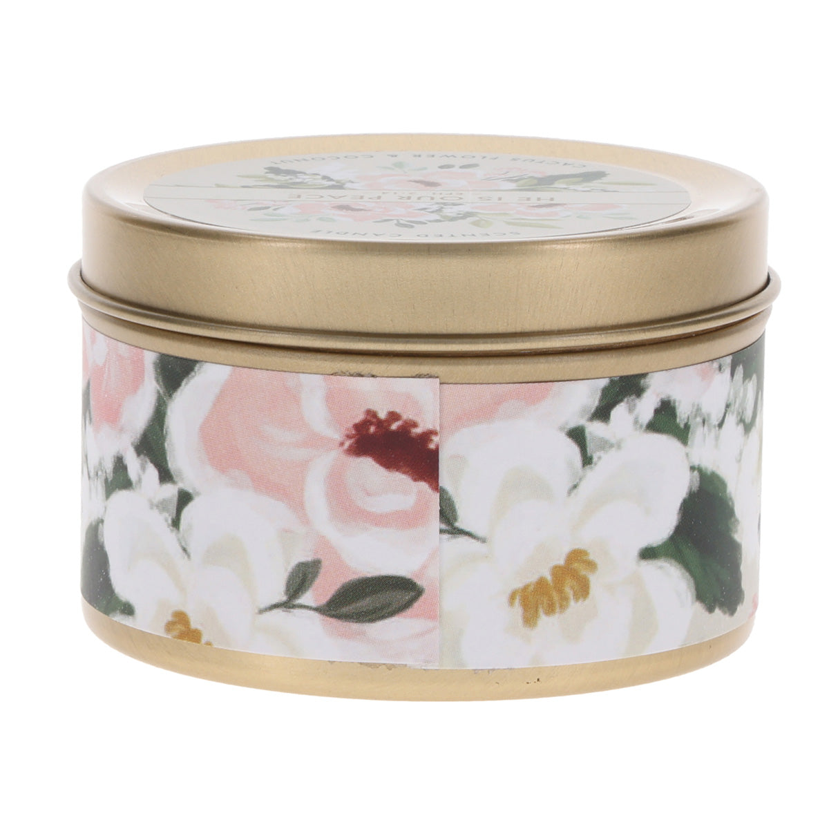He Is Our Peace Cactus Flower and Coconut Scented Candle in Tin