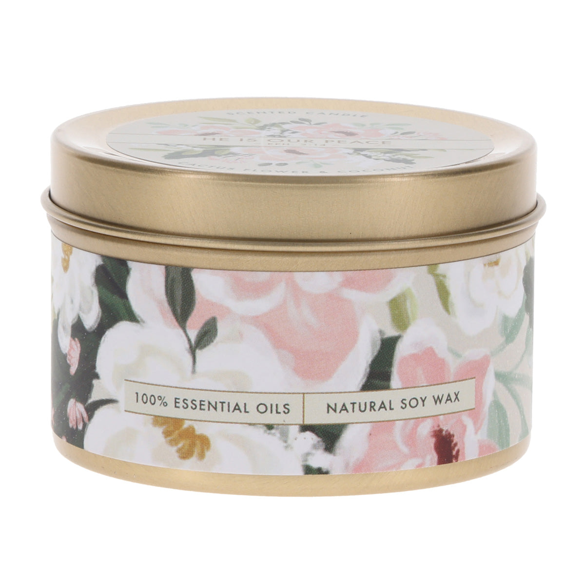 He Is Our Peace Cactus Flower and Coconut Scented Candle in Tin