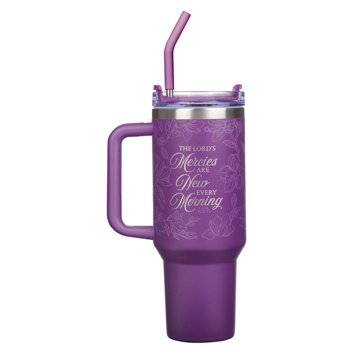 The Lord's Mercies Are New Every Morning Stainless Steel Travel Mug with Handle and Straw