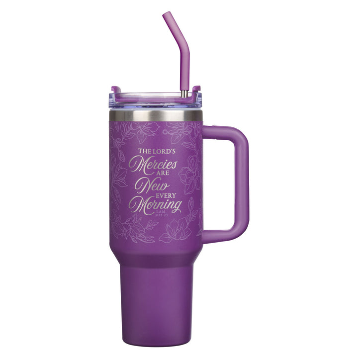 The Lord's Mercies Are New Every Morning Stainless Steel Travel Mug with Handle and Straw