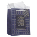 I Know the Plans Grid Navy Portrait Gift Bag with Gift Tag