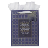 I Know the Plans Grid Navy Portrait Gift Bag with Gift Tag