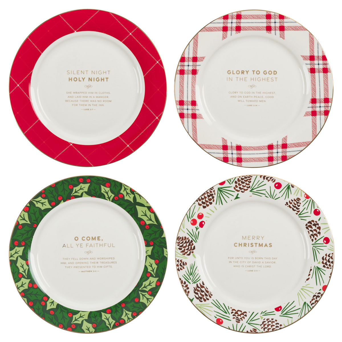 Christmas Plaid Ceramic Four-Piece Serving Plate Set