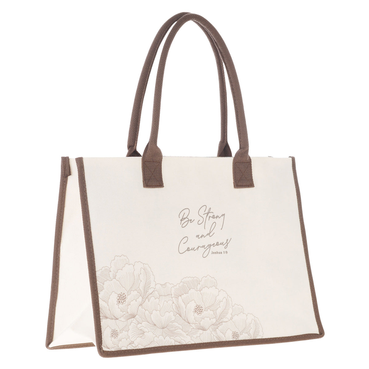 Be Strong and Courageous Cream Cotton Canvas Tote Bag