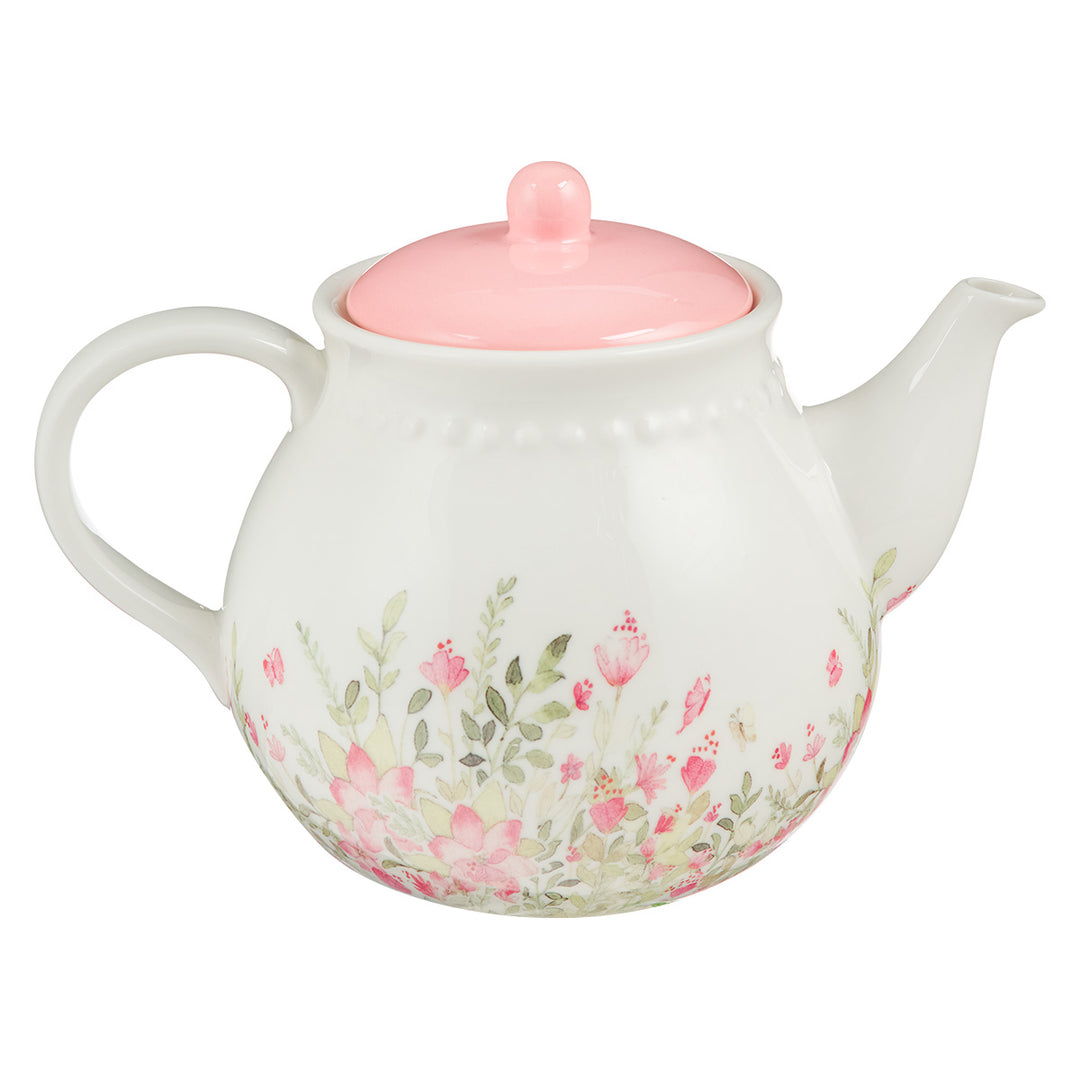 Pink Faith Hope Love Floral Ceramic Tea Pot