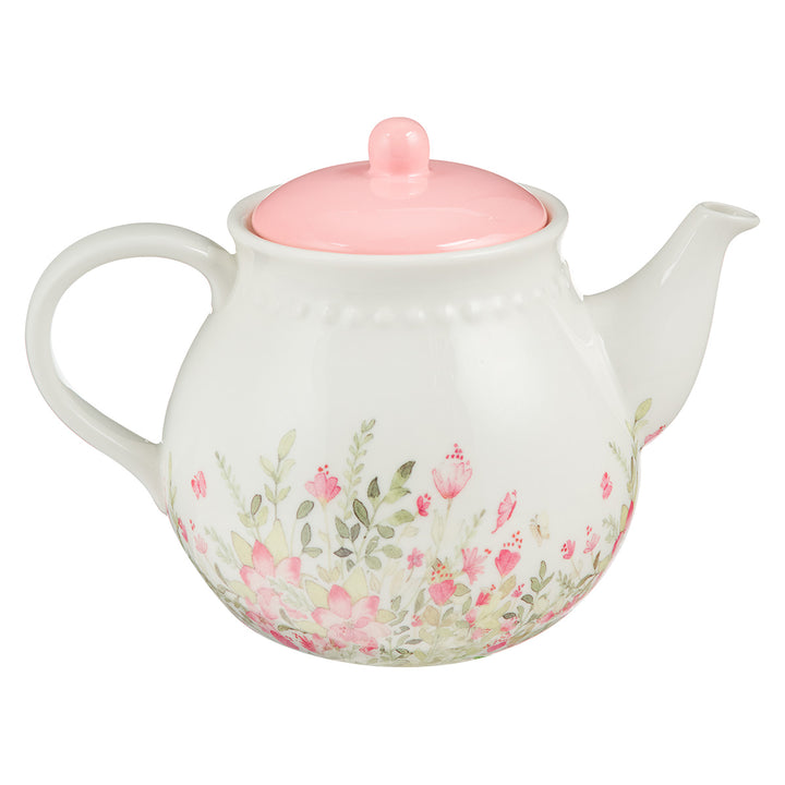 Pink Faith Hope Love Floral Ceramic Tea Pot
