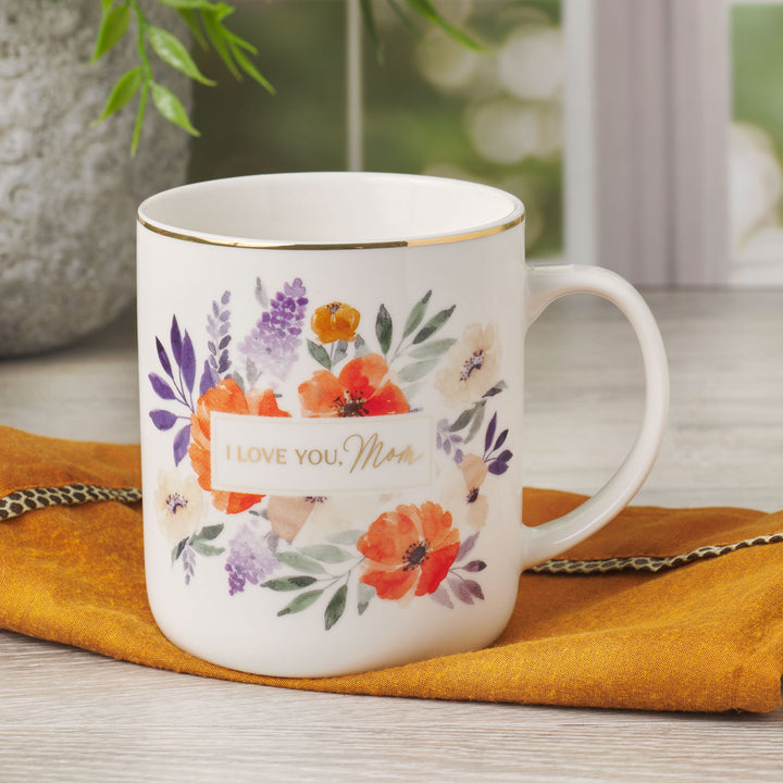 I Love You, Mom Floral Ivory Ceramic Mug